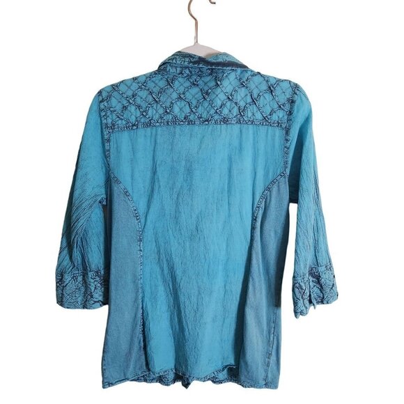 Parsley & Sage Torquoise Antiqued Unique Art To Wear Silver Button Top Size S - Picture 2 of 8